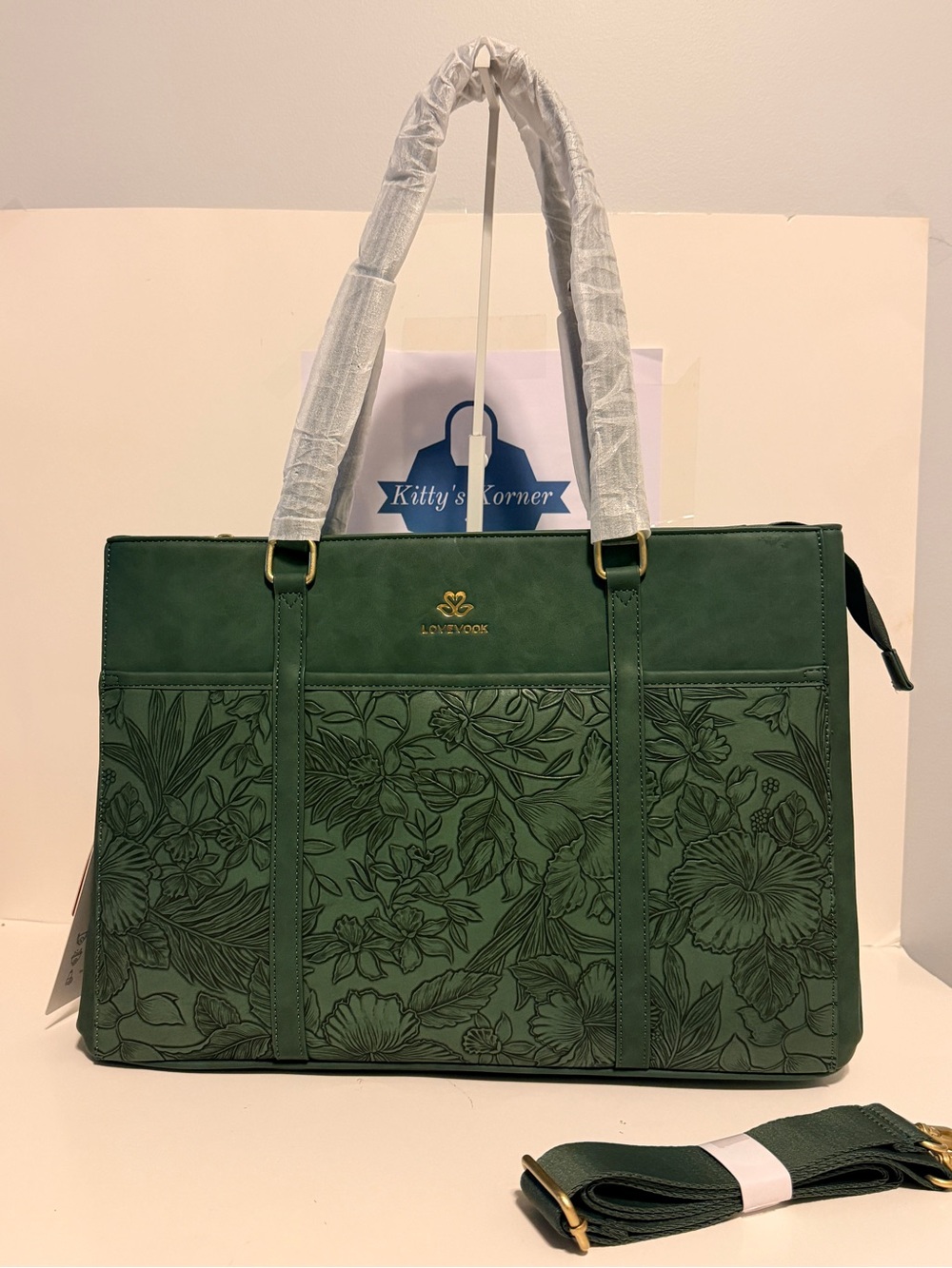 NWT Lovevook Embossed Laptop/Lunch Tote Bag - Emerald Green